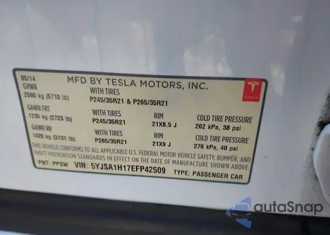 2014 Tesla Model S P85 из США, поврежденный, VIN 5YJSA1H17EFP42509